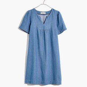 Madewell Blue Puff Sleeve V-Neck Sundress